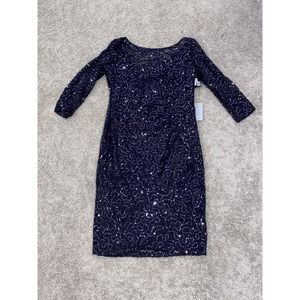 Marina Sequin Dress 3/4 Sleeve Size 14 Grey Black